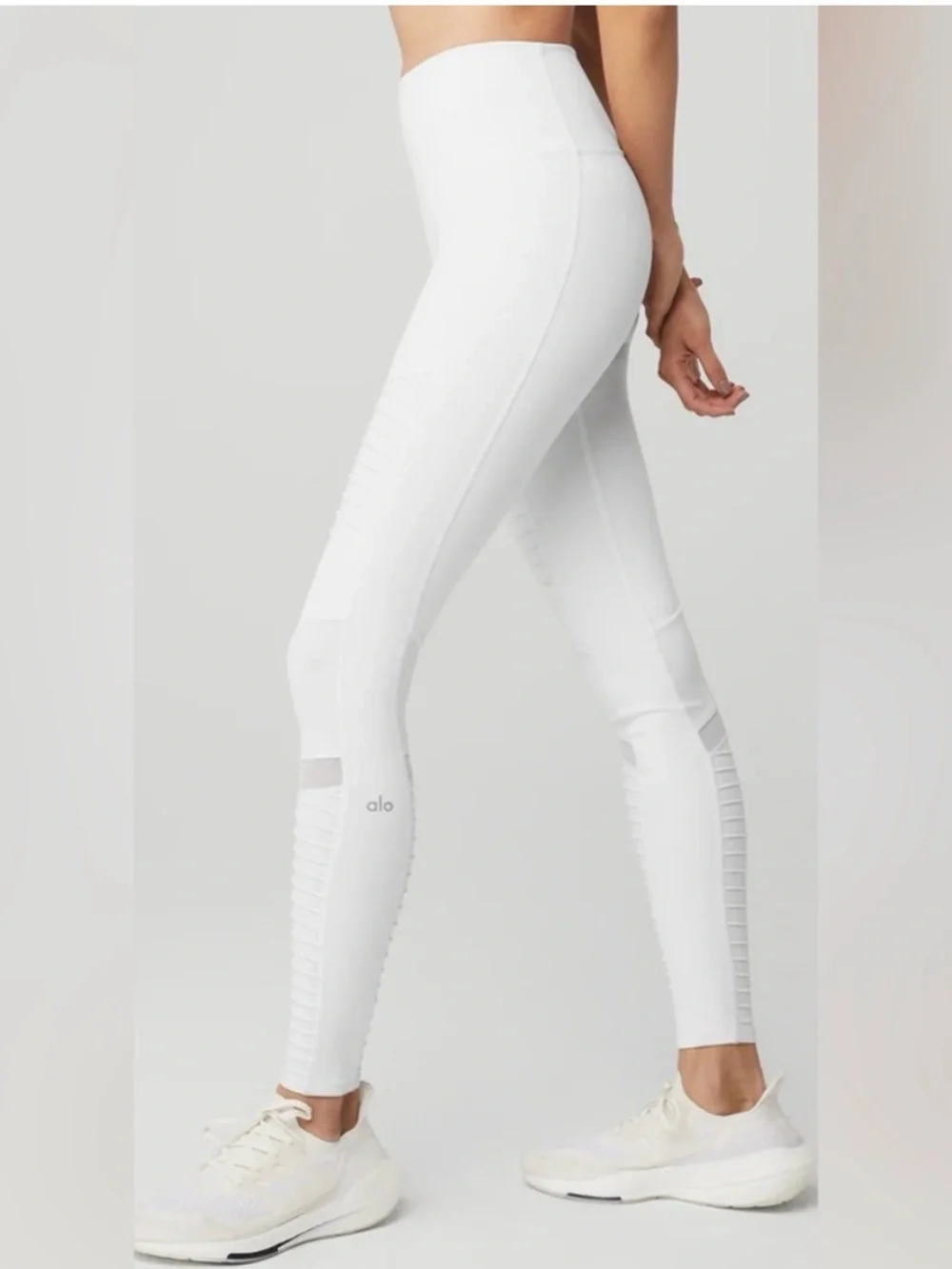 ALO Yoga White High-Waist Ribbed Panel Leggings